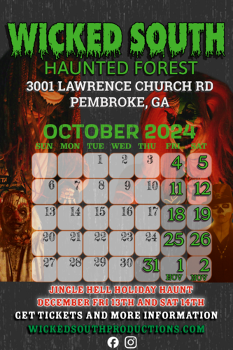 Wicked South Haunted Forest 2024 (Oct. and Nov.) Jingle Hell Holiday Haunt (December) poster