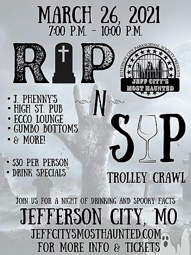 2022 JCMH RIP N Sip Trolley Tour poster