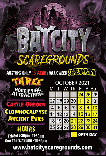 Bat City Scaregrounds - October 2021 poster