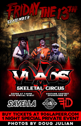 Friday 13 with Vlad's Skeletal Circus and & Savella poster